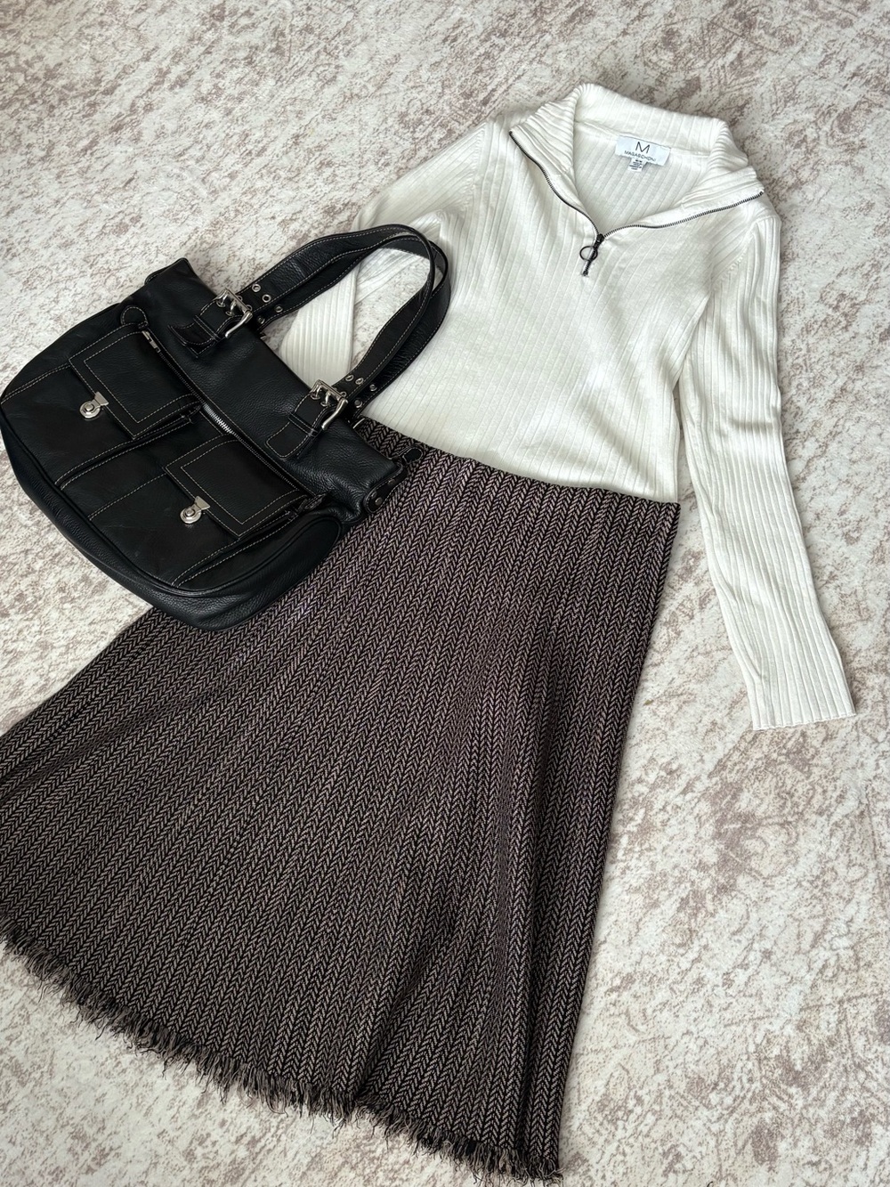 Max studio Brown/cream A-Line Knit Skirt